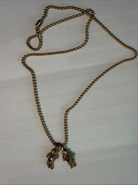 Gold-Tone Ball Chain Necklace with Purple Stone Charms